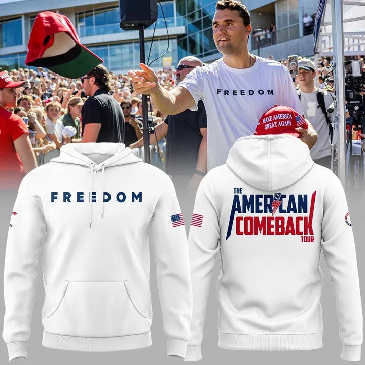 Charlie Kirk Freedom Hoodie The American Comeback Tour The Turning Point USA TPUSA Merch - Lilybirchmarket