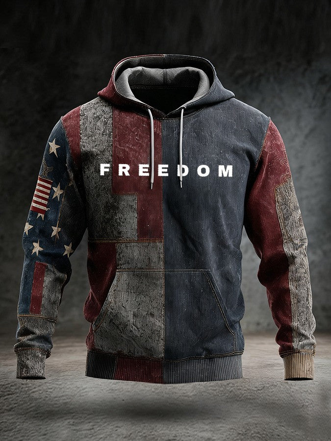 Charlie Kirk Freedom Hoodie Vintage Pattern American Flag Patriotic Turning Point USA Merch - Lilybirchmarket