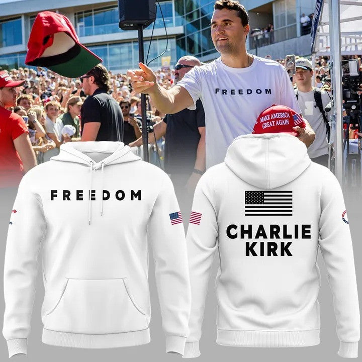 Charlie Kirk Freedom Hoodie White The Turning Point USA TPUSA Inspired Apparel Gift Ideas - Lilybirchmarket