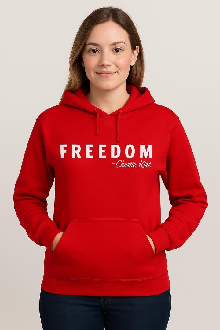 Charlie Kirk Freedom Red Hoodie Great American Patriot Charlie Kirk Hoodie Patriotic Gifts - Lilybirchmarket