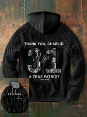 Charlie Kirk Freedom Waffle Hoodie Thank You Charlie A True Patriot Signed CK Clothing - Lilybirchmarket