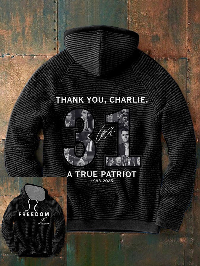 Charlie Kirk Freedom Waffle Hoodie Thank You Charlie A True Patriot Signed CK Clothing - Lilybirchmarket