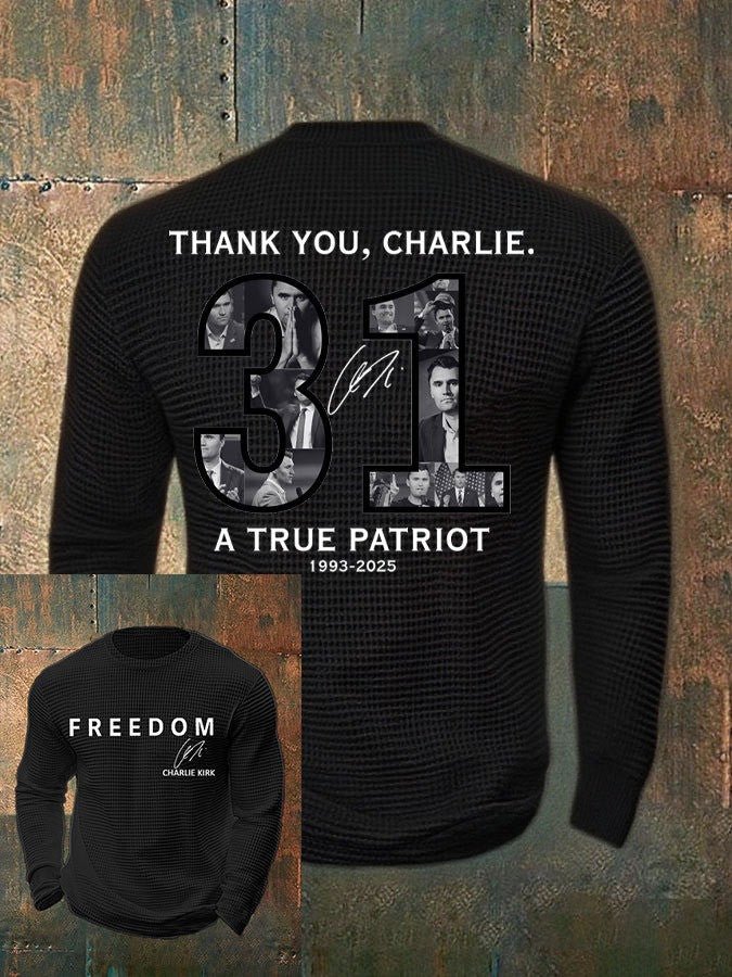 Charlie Kirk Freedom Waffle Hoodie Thank You Charlie A True Patriot Signed CK Clothing - Lilybirchmarket
