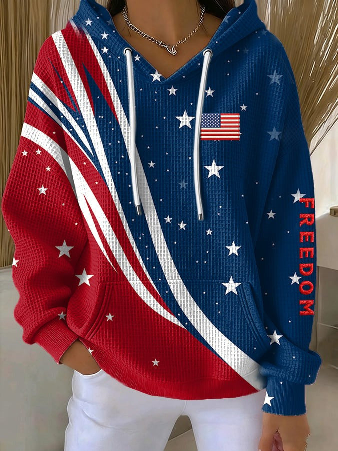 Charlie Kirk Freedom Waffle Hoodie Women's American Flag TPUSA Merch Trump Supporters - Lilybirchmarket