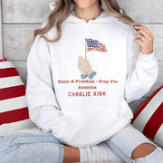 Charlie Kirk Memorial Merch Hoodie Faith Freedom Pray For America Support Clothing Gifts - Lilybirchmarket