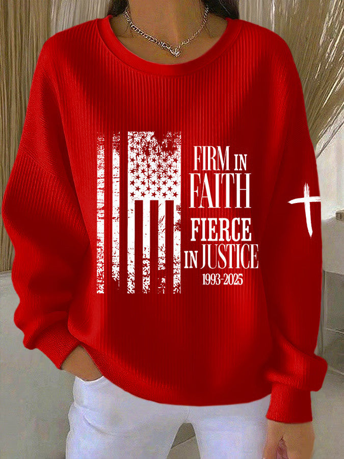 Charlie Kirk Merch Firm In Faith Fierce In Justice Sweatshirt Patriotic Gifts For Her - Lilybirchmarket
