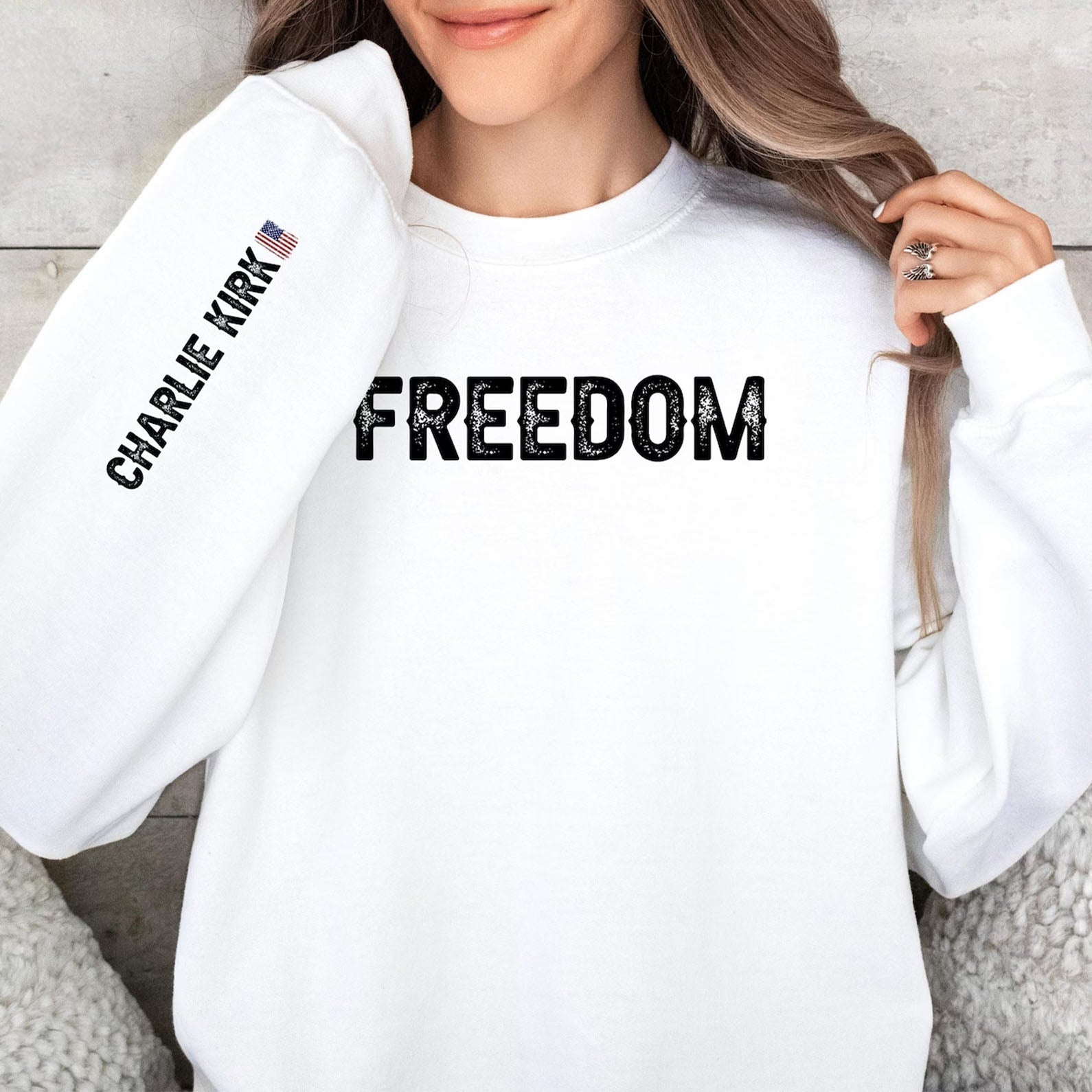 Charlie Kirk Merch Freedom Charlie Kirk Sweatshirt White Freedom Merch Gifts For Mom - Lilybirchmarket