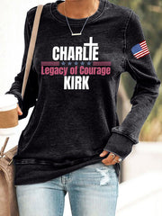Charlie Kirk Merch Retro Faith Cross Legacy Of Courage Print Sweatshirt Gifts For Patriots - Lilybirchmarket