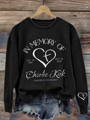Charlie Kirk Merch Retro Forever In Our Hearts Print Sweatshirt Gifts For Patriots - Lilybirchmarket
