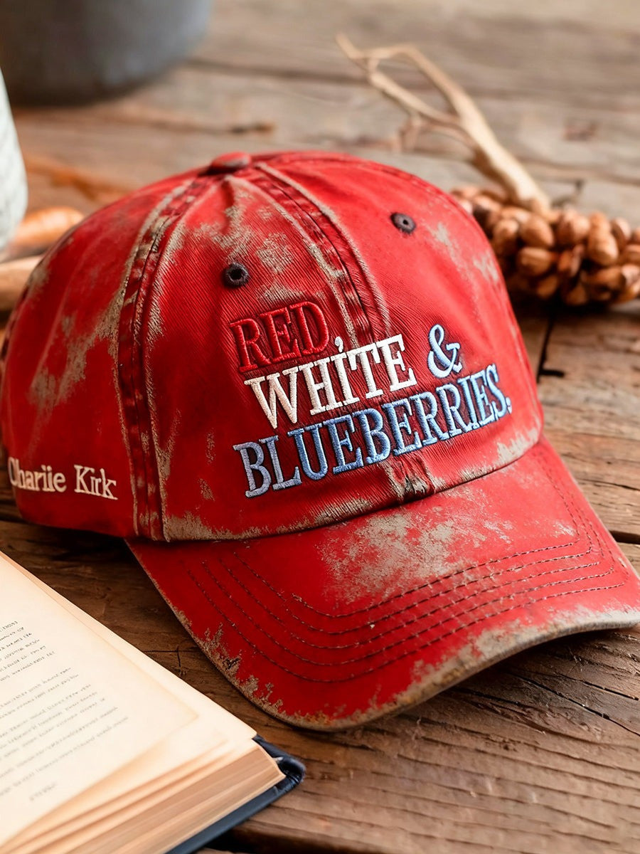 Charlie Kirk Merch Retro Red White And Blueberries Hat Embroidered Turning Point USA Merch - Lilybirchmarket