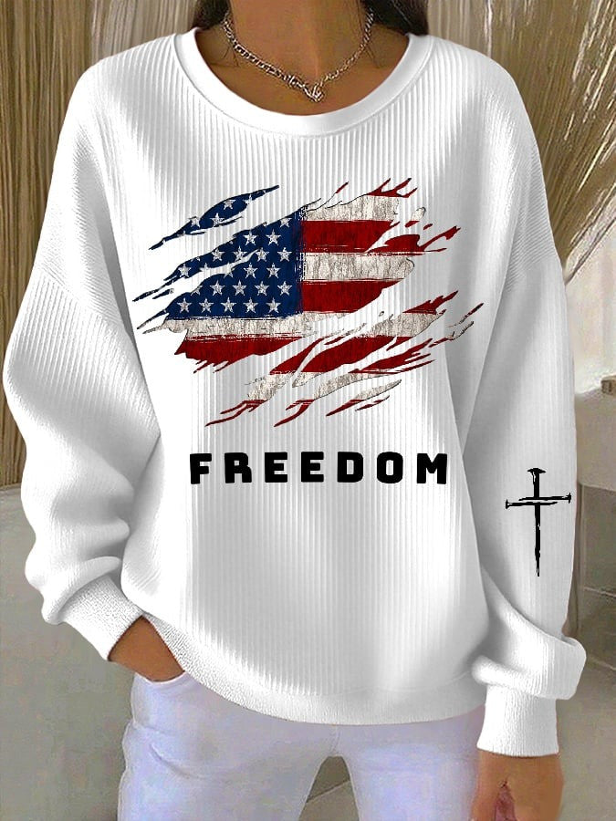 Charlie Kirk Merch Women's Freedom American Flag Casual Sweatshirt Gifts For Patriots - Lilybirchmarket