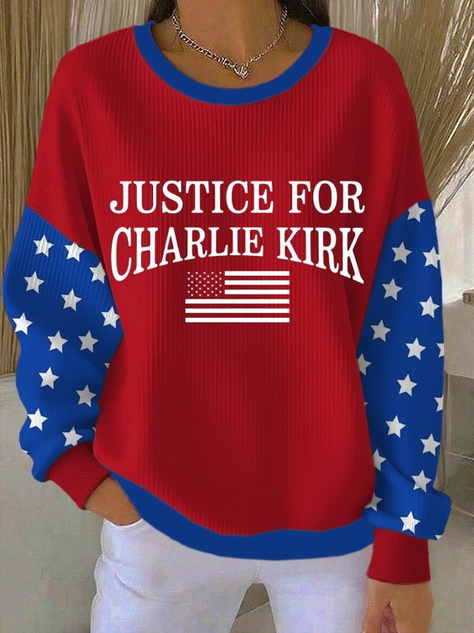 Charlie Kirk Merch Women's JUSTICE FOR CHARLIE KIRK Print Sweatshirt Gifts For Patriots - Lilybirchmarket