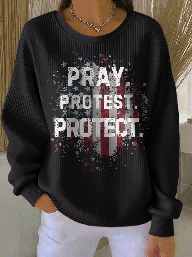 Charlie Kirk Shooters Sweatshirt Retro Pray Protest Protect Print Sweatshirt - Lilybirchmarket