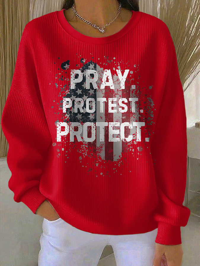 Charlie Kirk Shooters Sweatshirt Retro Pray Protest Protect Print Sweatshirt Red - Lilybirchmarket