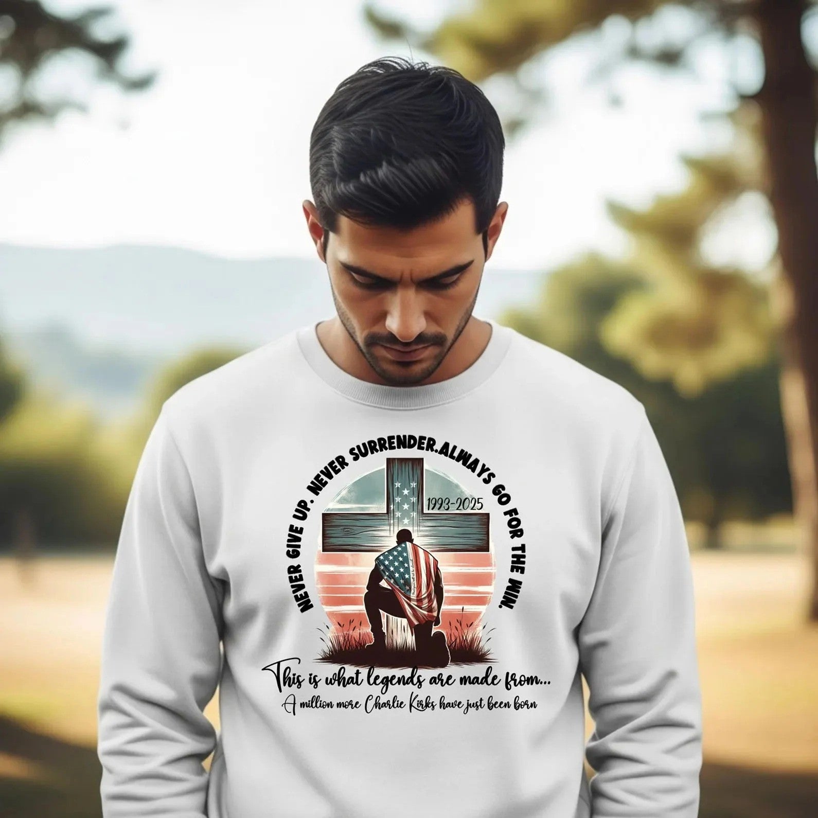 Charlie Kirk Sweatshirt Charlie Kirk Merch Never Give Up Sweatshirt Patriotic Gifts - Lilybirchmarket