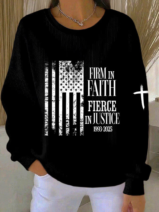 Charlie Kirk Sweatshirt Firm In Faith Fierce In Justice Black Sweatshirt Gifts For Patriots - Lilybirchmarket