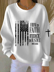 Charlie Kirk Sweatshirt Firm In Faith Fierce In Justice White Sweatshirt Gifts For Patriots - Lilybirchmarket