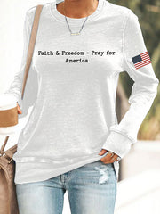 Charlie Kirk Sweatshirt Women's Faith And Freedom Pray For America Print Sweatshirt - Lilybirchmarket