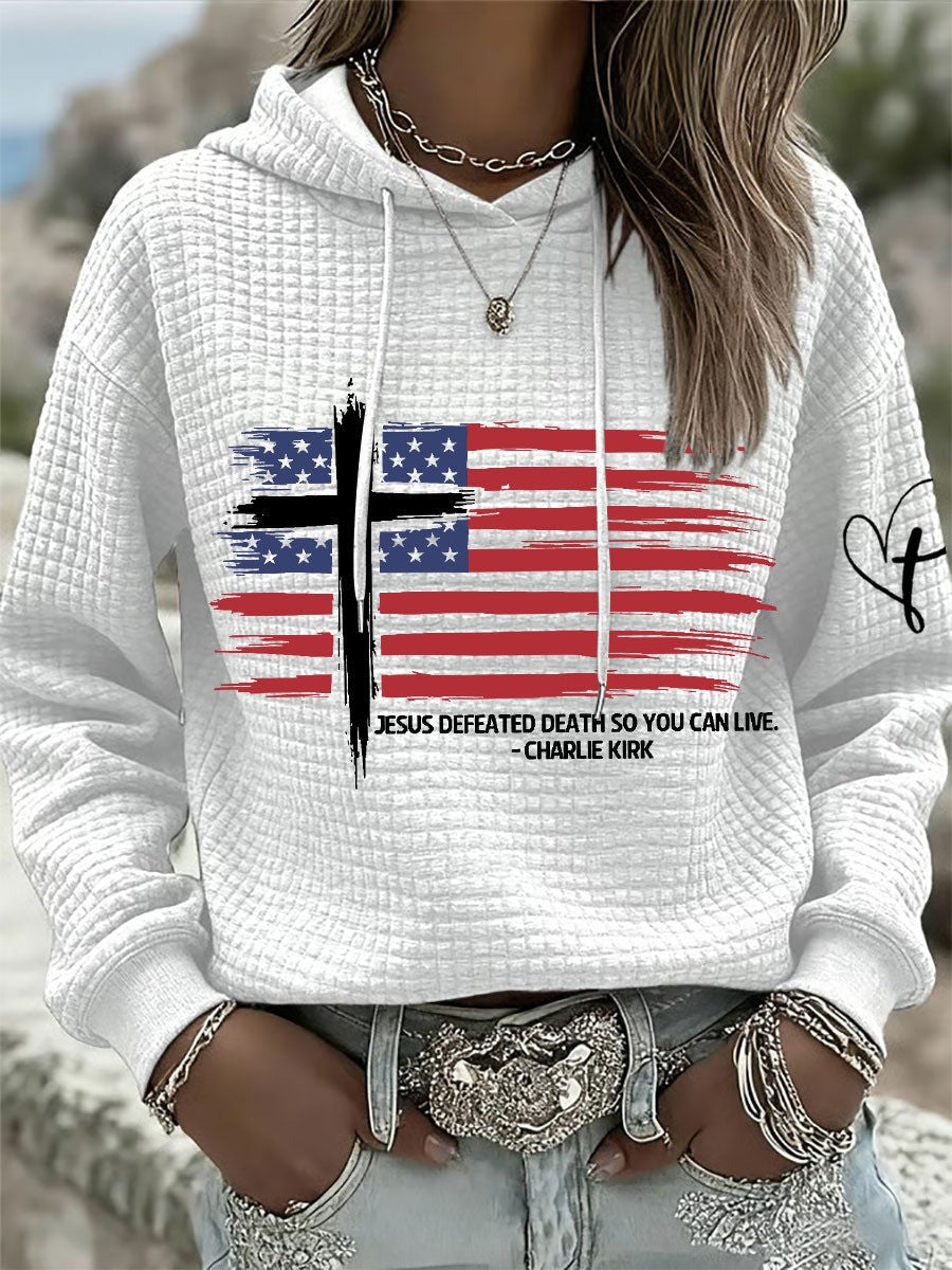 Charlie Kirk Women's Waffle Hoodie Jesus Defeated Death So You Can Live Faith Clothing Gifts - Lilybirchmarket