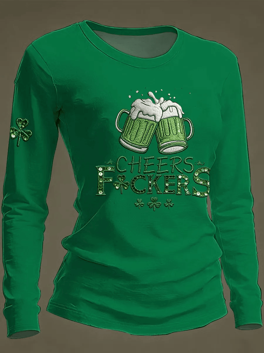  Cheers Fckers Shamrock Lucky Green Sweatshirt Happy St Patrick's Day Gifts For Women - TradiViet