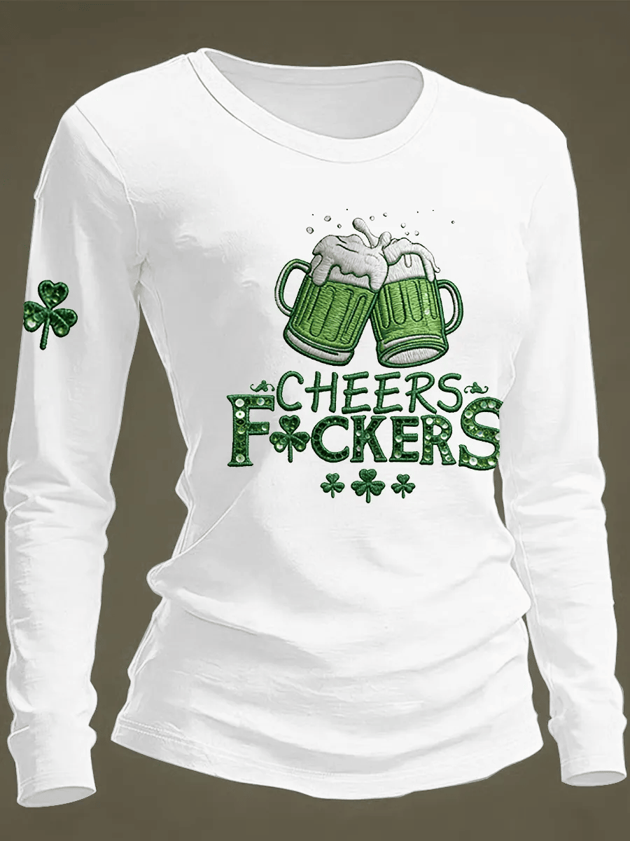  Cheers Fckers Shamrock Lucky White Sweatshirt Happy St Patrick's Day Gifts For Women - TradiViet