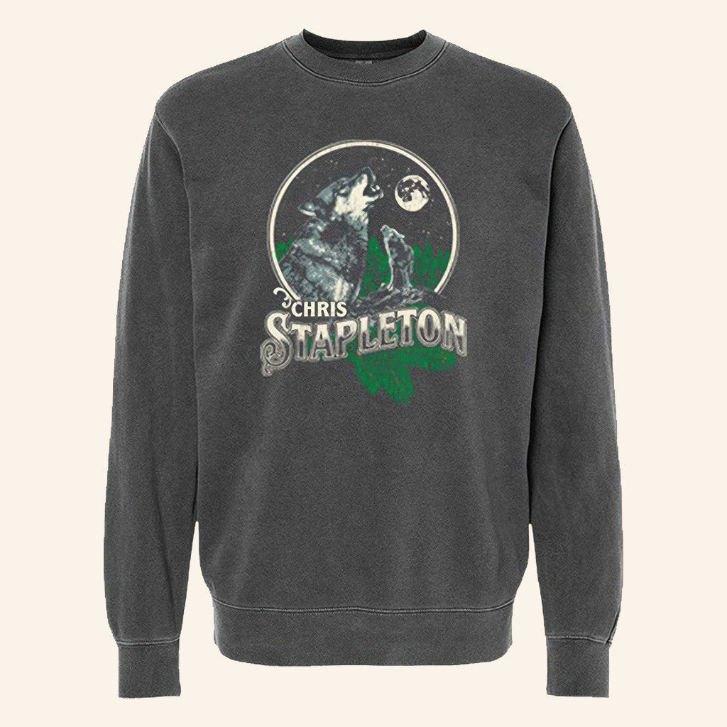 Chris Stapleton Merch Tour 2025 Howling Wolf Crewneck Sweatshirt Gifts For Music Fans - Lilybirchmarket