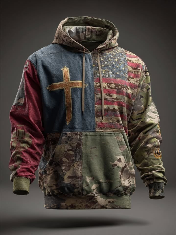 Christian Cross American Flag Camo Vintage Hoodie Patriotic Clothing Unique Christmas Gifts - Lilybirchmarket
