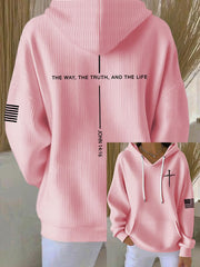 Christian Cross Bible Verse Ribbed Hoodie The Way The Truth And The Life Pullover Gift For Her - Lilybirchmarket