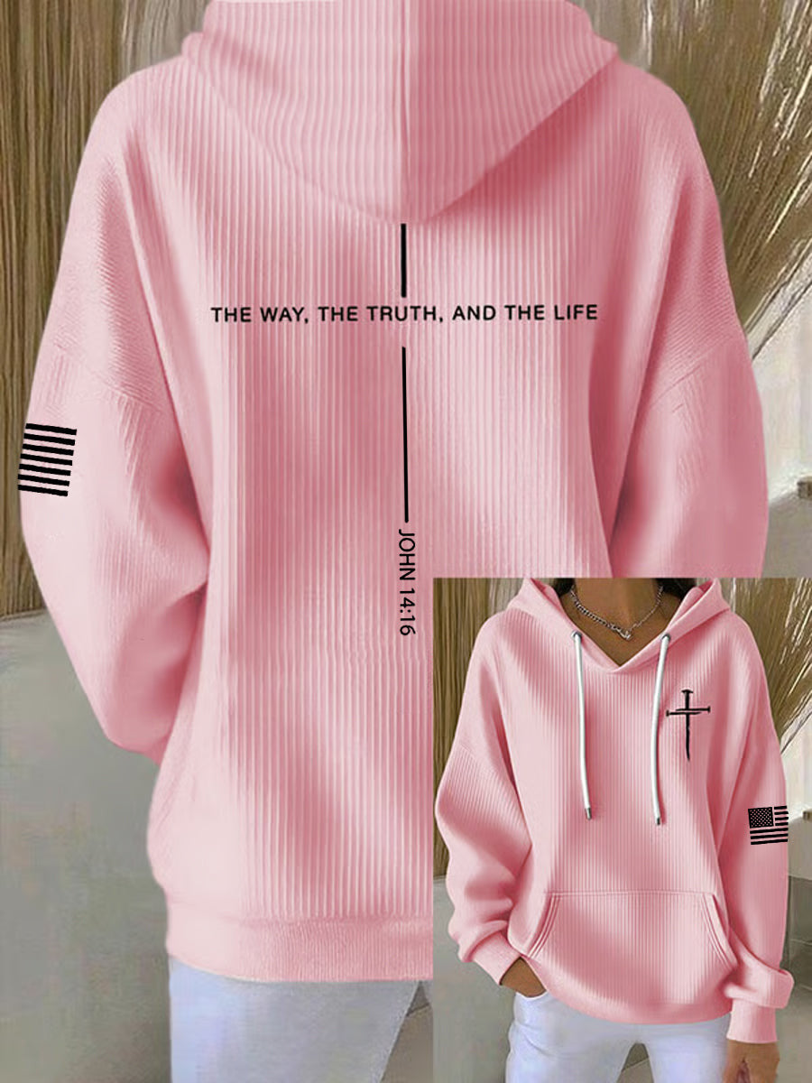 Christian Cross Bible Verse Ribbed Hoodie The Way The Truth And The Life Pullover Gift For Her - Lilybirchmarket