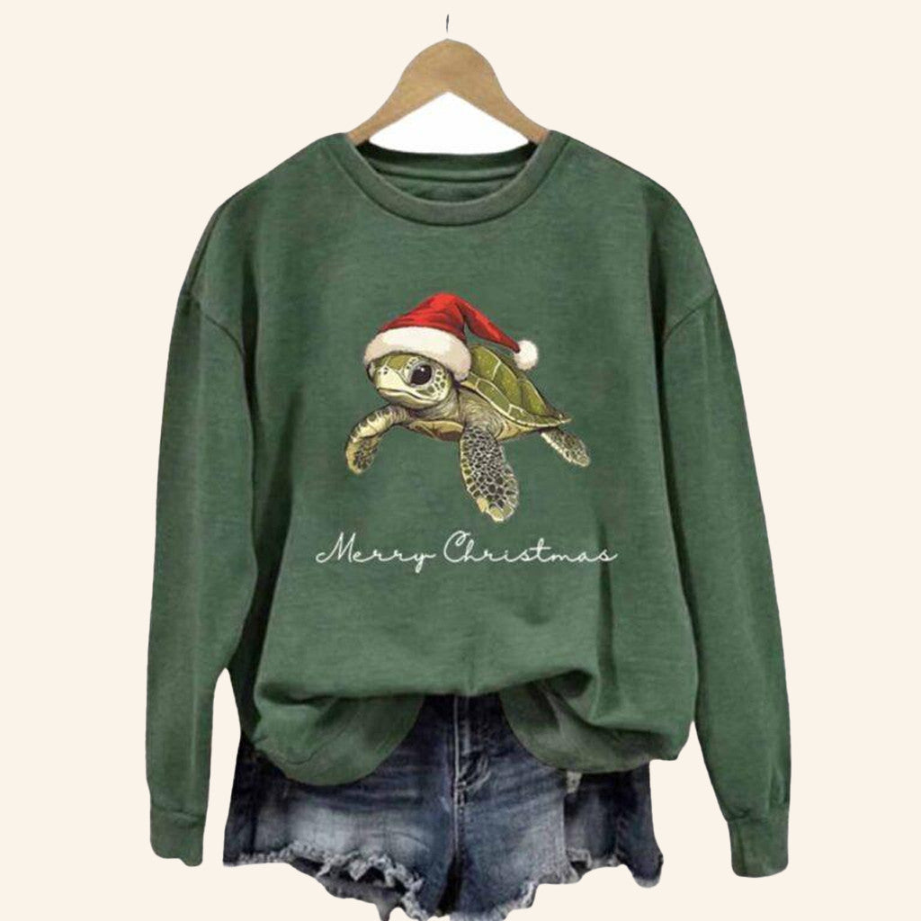 Christmas Turtle Print Crewneck Sweatshirt Christmas Gifts For Turtle Lovers - Lilybirchmarket