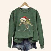 Christmas Turtle Print Crewneck Sweatshirt Christmas Gifts For Turtle Lovers - Lilybirchmarket
