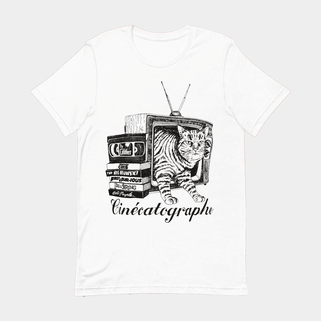 Cinecatographe Cat TV T-Shirt White Gifts Ideas For Girlfriend - Lily Birch Market