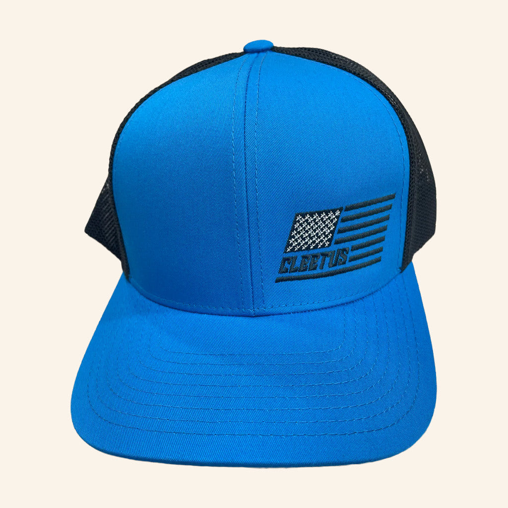 Cleetus McFarland Merch Blue Cleetus Machine Logo Snapback Trucker Hat Embroidered Dad Gifts - Lilybirchmarket