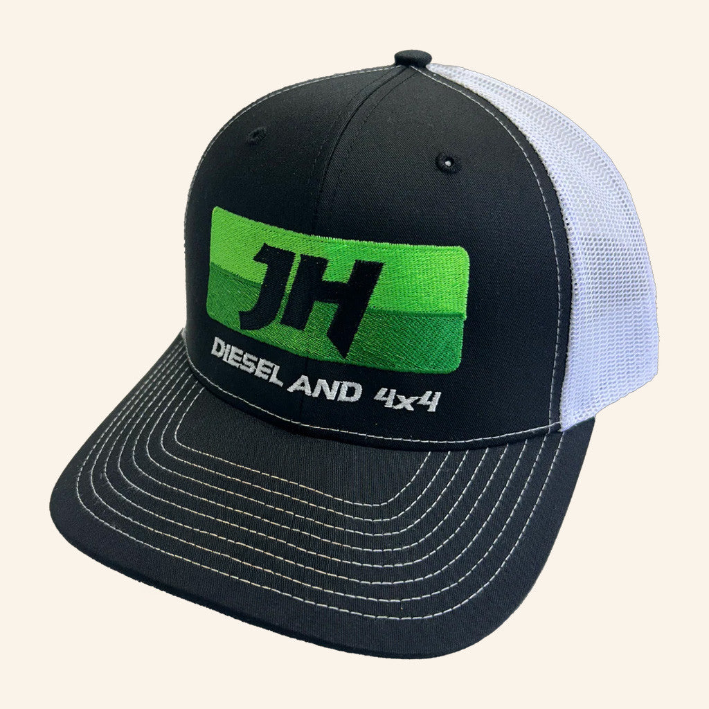 Cleetus McFarland Merch JH's Diesel Black And White Richardson Embroidered Trucker Hat Gifts - Lilybirchmarket
