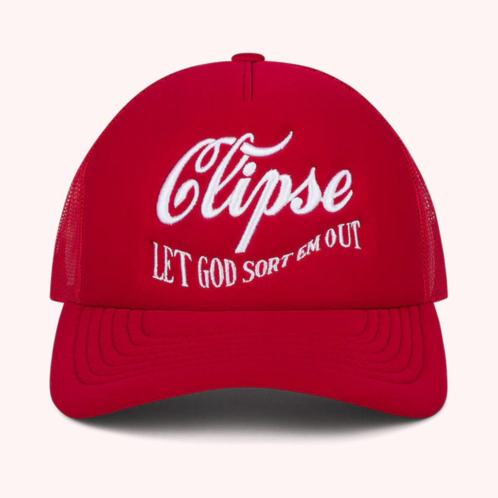 Clipse Tour Merch Denim Tears X Clipse Printed Red Trucker Hat Gifts For Dad - Lilybirchmarket
