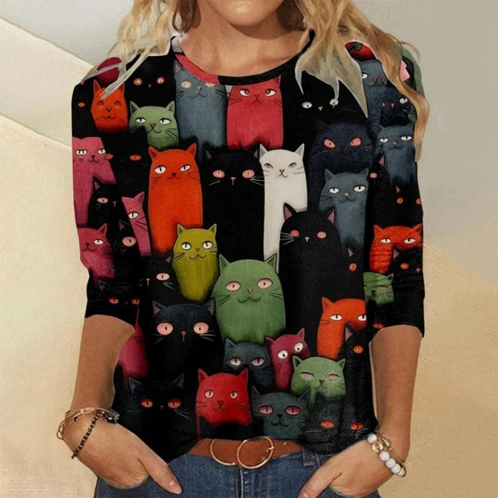Colorful Cat Long Sleeve Shirt Gifts For Cat Lover Person People Ideas For Her - Lilybirchmarket