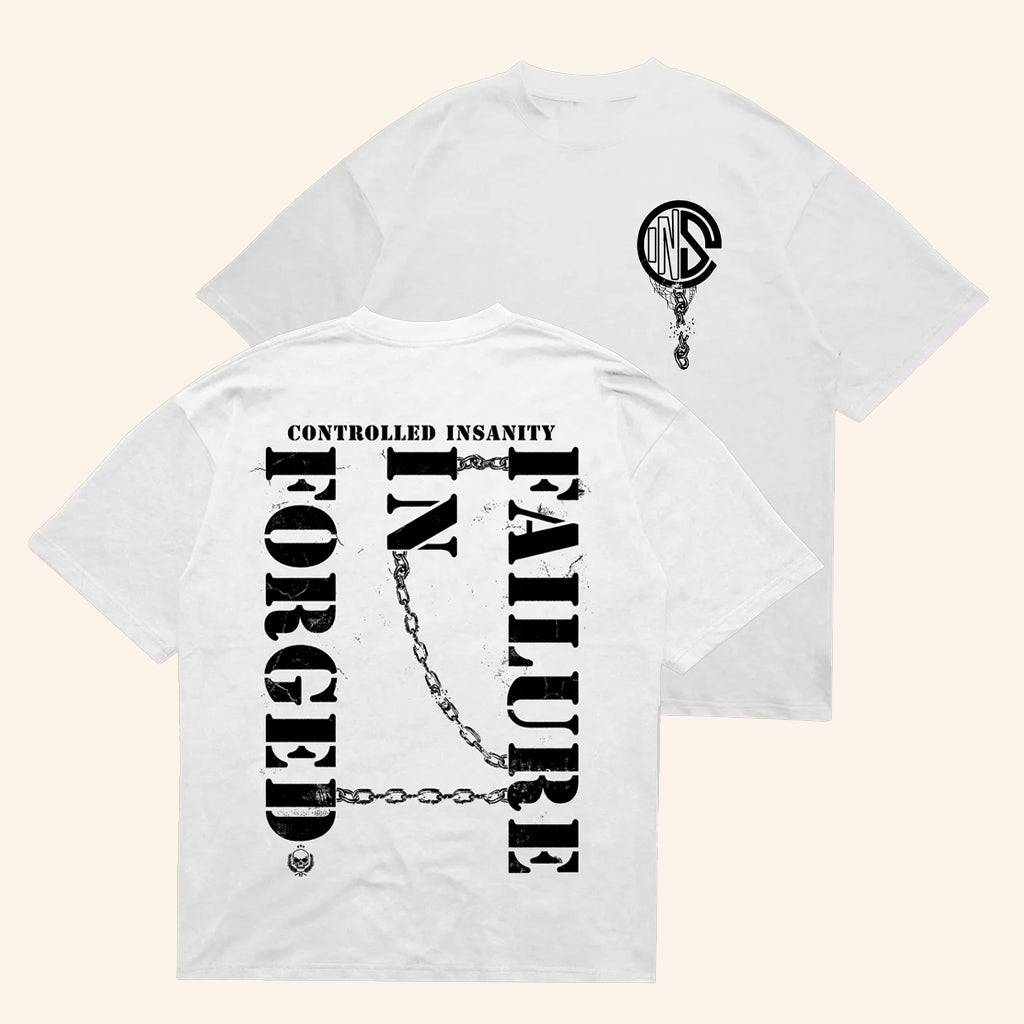 Controlled Insanity Merch Forged In Failure Chained T-Shirt White Present For Husband - Lily Birch Market