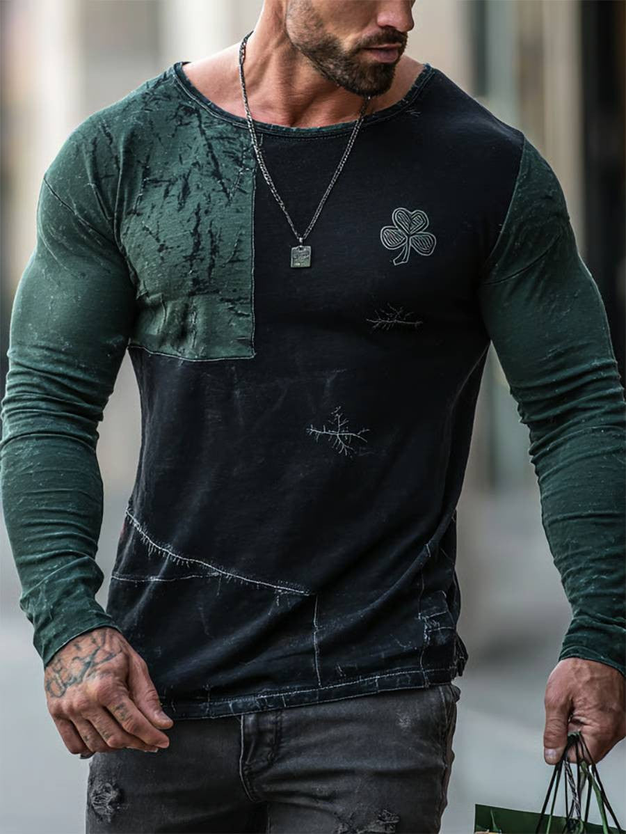 Cool St. Patrick's Day Shamrock Plaid Art Print Long Sleeve T-Shirt Green Holiday Gift Ideas - Lily Birch Market