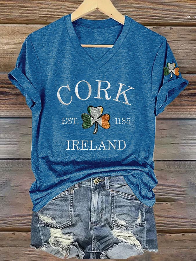  Cork Ireland V Neck T-Shirt Irish Holiday St Patrick's Women's Clothing Irish Party Gifts - TradiViet