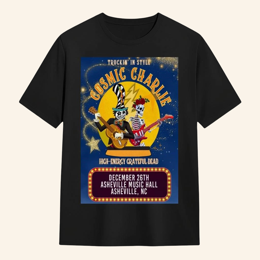 Cosmic Charlie Dec 26 2025 Asheville Music Hall In Asheville NC Skeletons T-Shirt Fan Merch - Lily Birch Market