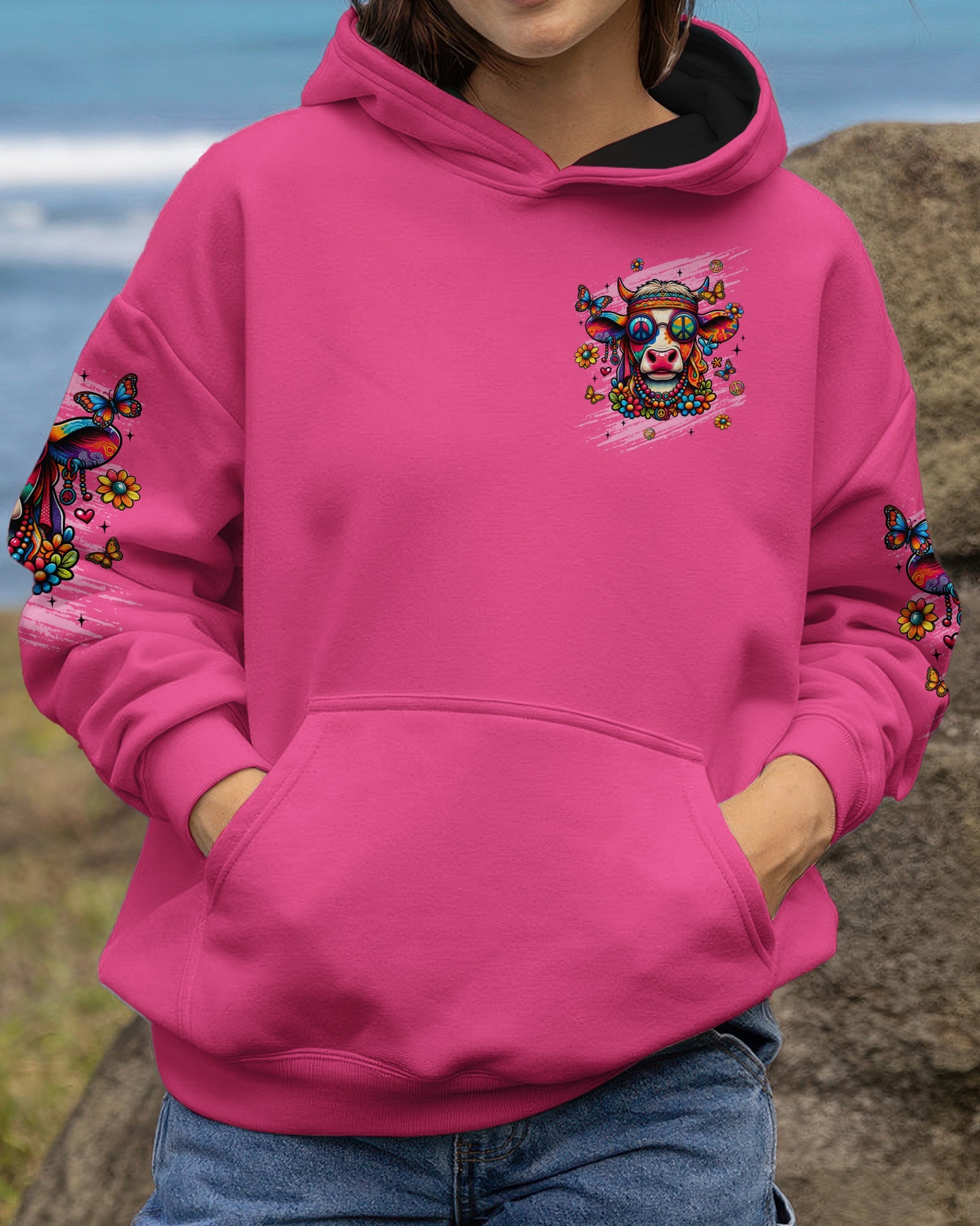 Cow Apparently I Have An Attitude Hoodie Colorful Cow With Peace Glasses Flowers Gift For Wife - Lilybirchmarket