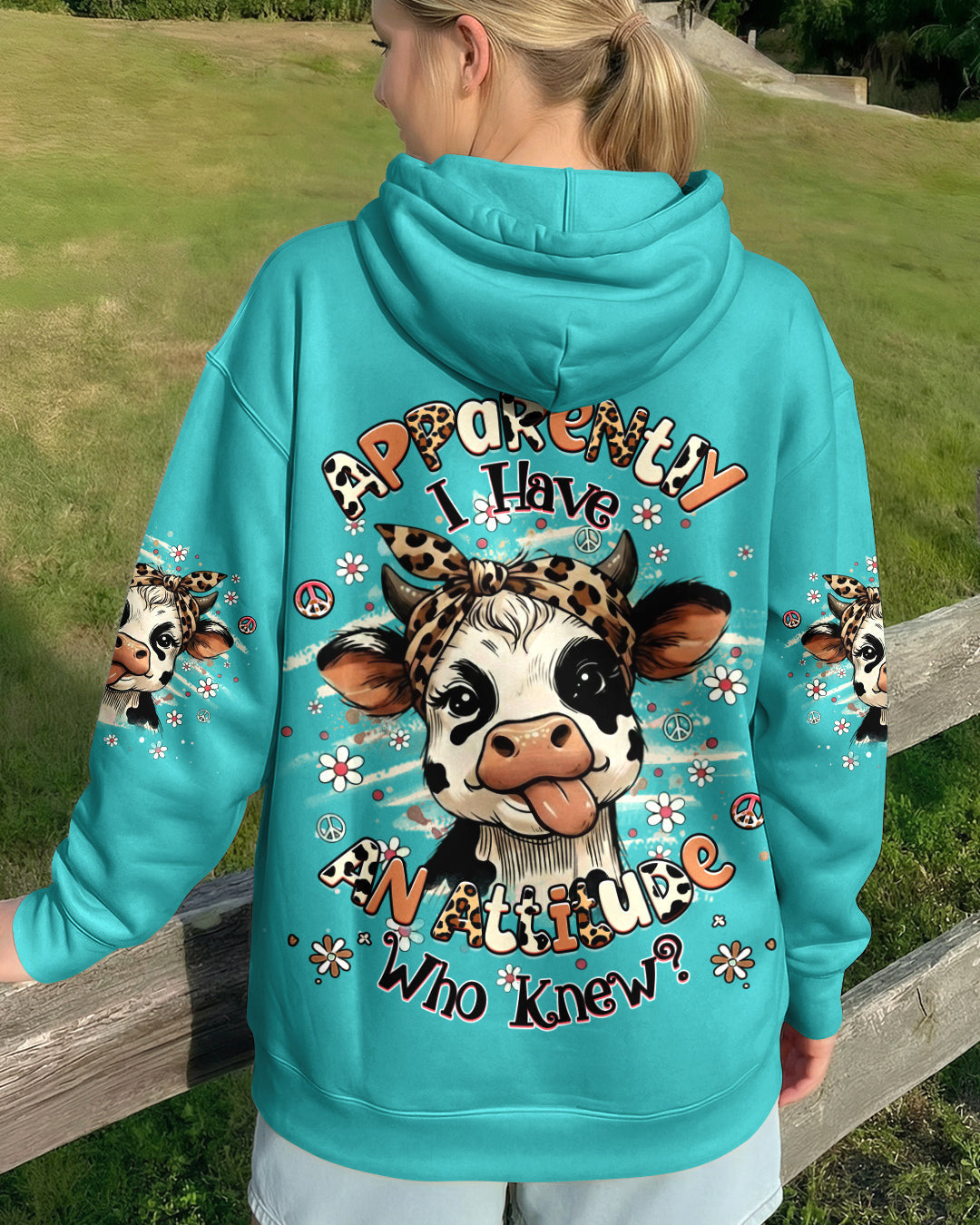 Cow Apparently I Have An Attitude Hoodie Cute Spotted Cow With Leopard Bandana Gift For Women - Lilybirchmarket