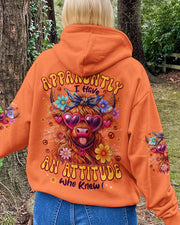 Cow Apparently I Have An Attitude Hoodie Highland Cow With Heart Sunglasses Flowers Gift Ideas - Lilybirchmarket