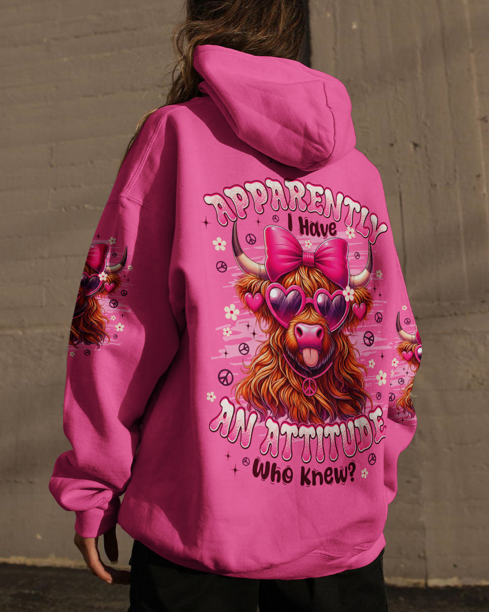 Cow Apparently I Have An Attitude Hoodie Sassy Cow With Pink Bow Heart Sunglasses Gift For Wife - Lilybirchmarket