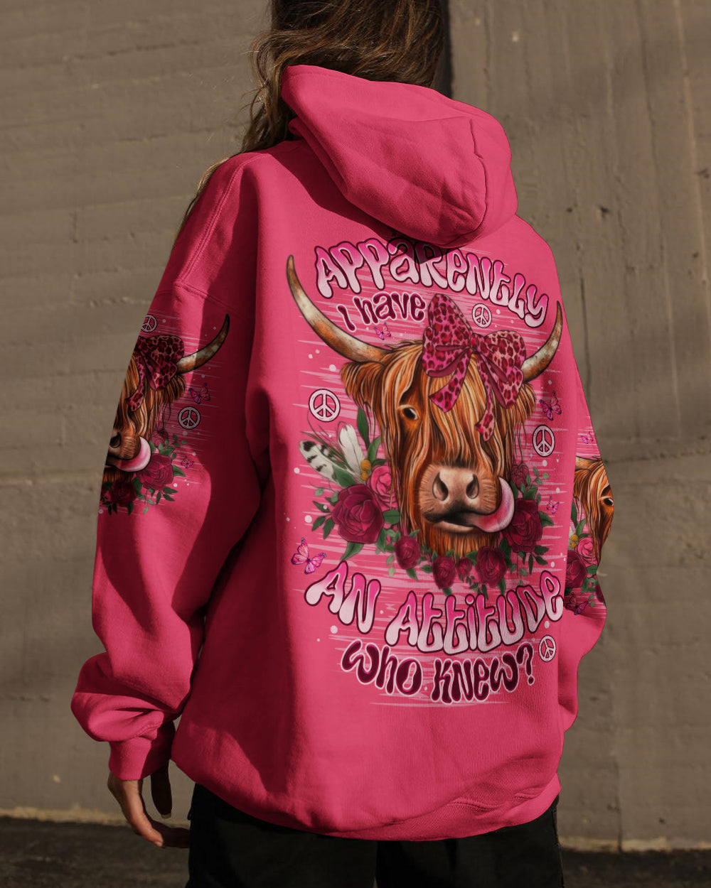 Cow Apparently I Have An Attitude Hoodie Sassy Cow With Pink Bow Roses Merch Gift For Sisters - Lilybirchmarket