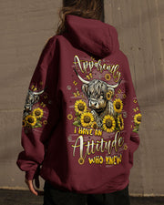 Cow Apparently I Have An Attitude Hoodie Sunflower Cow Clothing Gift For Farm Lovers - Lilybirchmarket
