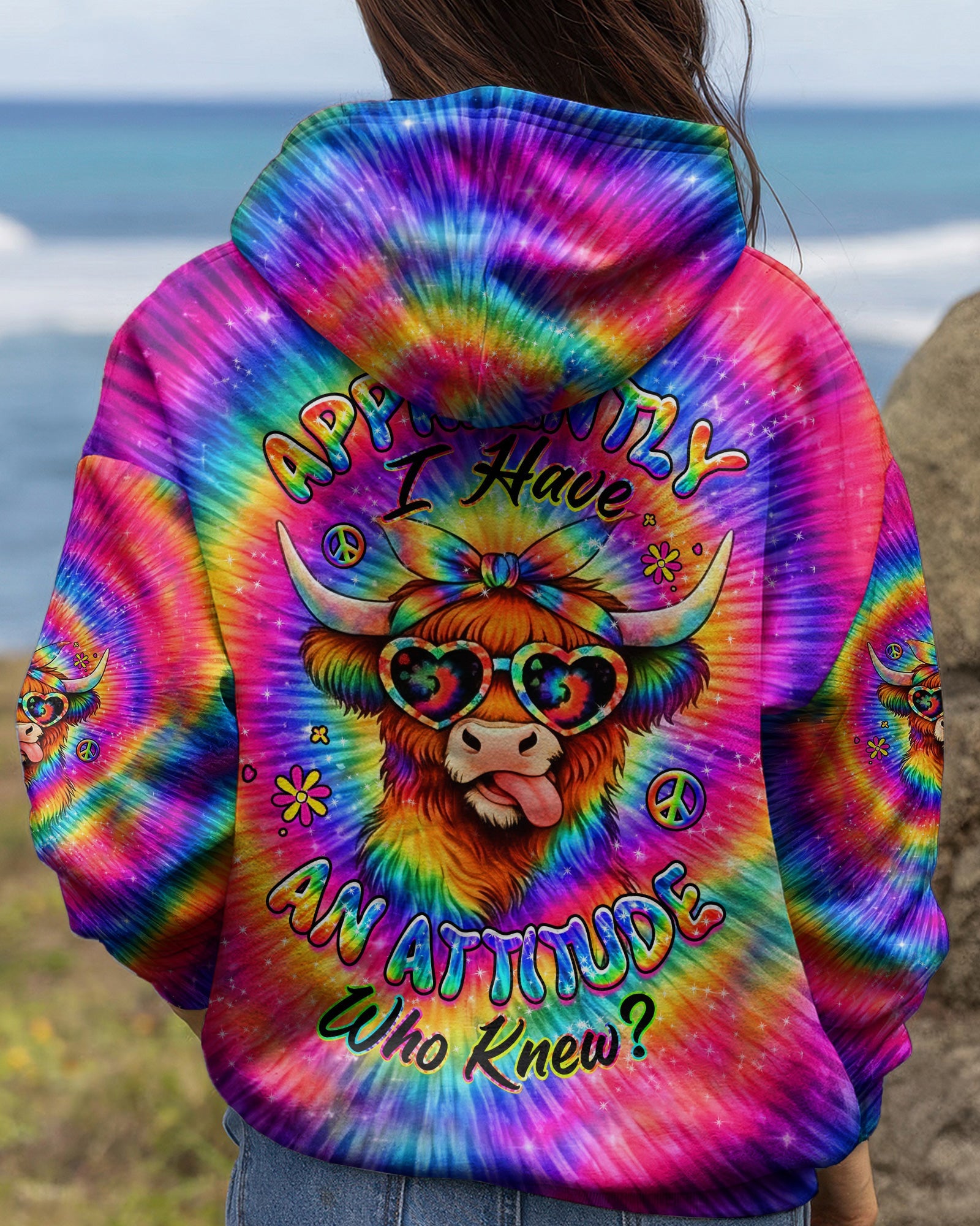 Cow Apparently I Have An Attitude Tie Dye Hoodie Funny Farm Animal Pullover Gift For Her - Lilybirchmarket