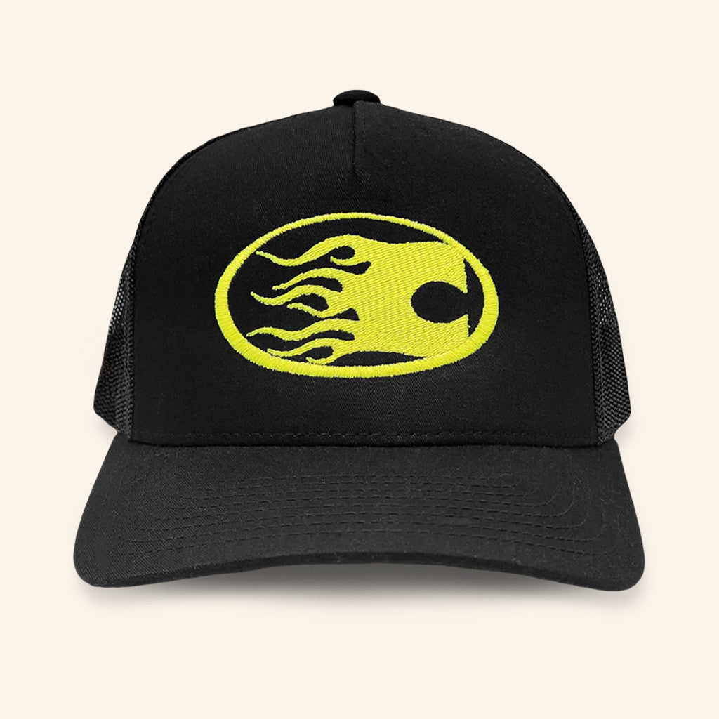 Crankdat Merch Flames Black Trucker Hat Gifts For Music Lovers - Lilybirchmarket