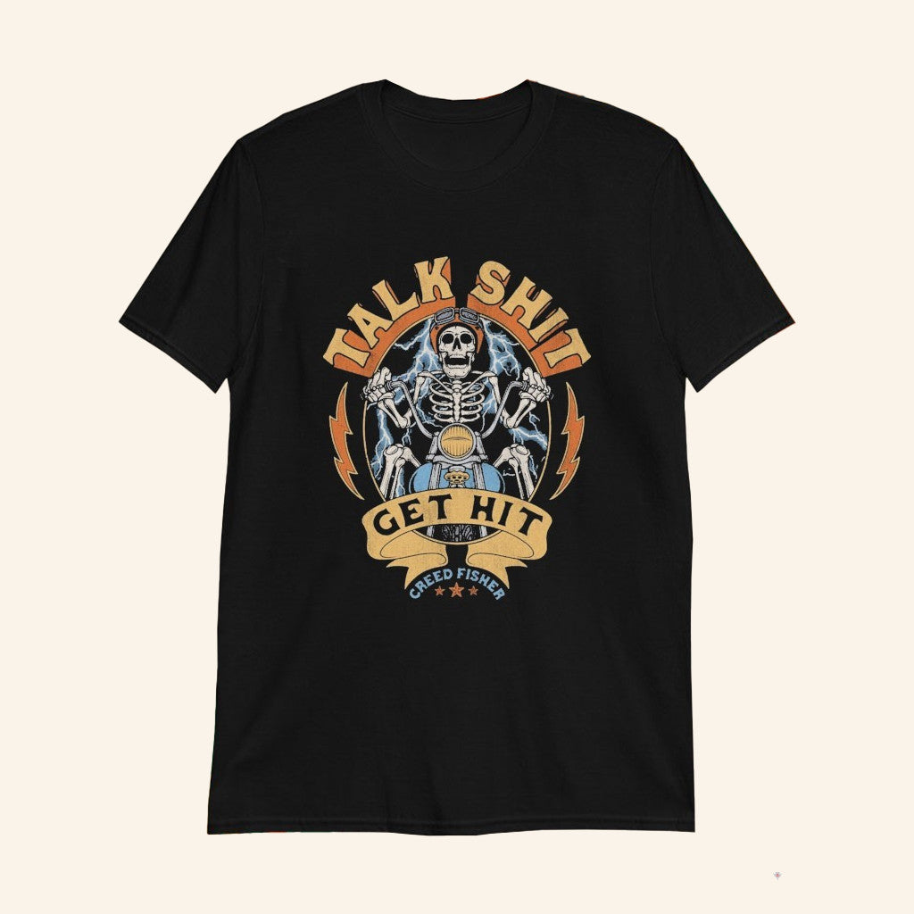 Creed Fisher Talk Shit Get Hit Skull Skeleton Motor T-Shirt Creed Fisher Merch Fan Gifts - Lily Birch Market