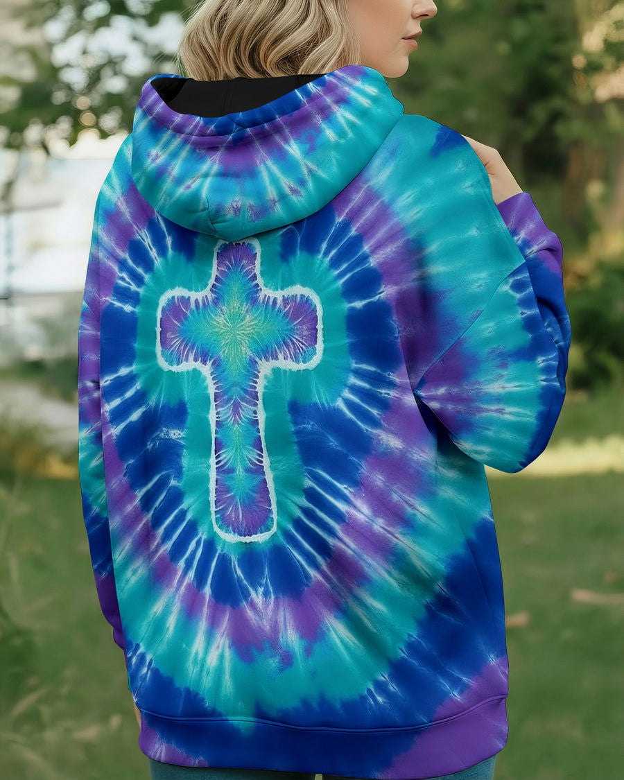 Cross Aura Of Grace Tie Dye Hoodie Women's Faith Based Apparel Best Gifts For Christian - Lilybirchmarket
